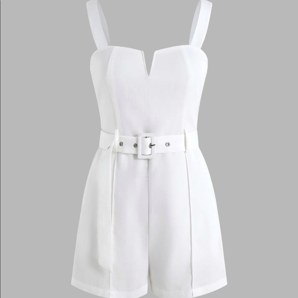 Belted White Romper